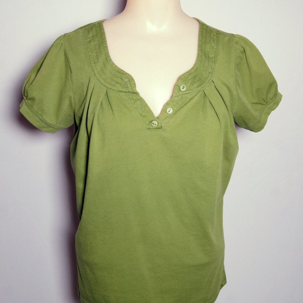 Womens cotton short-sleeve blouse, olive green, Small